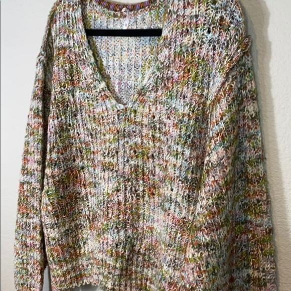 Free People Highland V Neck Sweater Ivory Combo - Picture 7 of 12